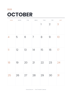 October 2026 minimalist printable calendar