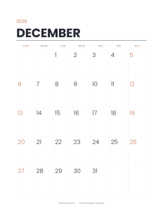December 2026 minimalist printable calendar