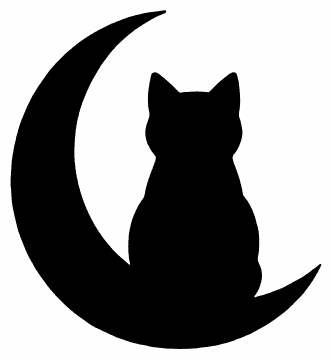 Cat in the Moon pumpkin carving stencil, free printable black cat silhouette