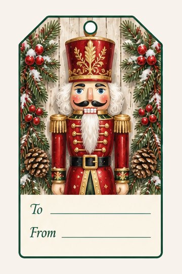 Nutcracker watercolor Christmas gift tag with To and From lines