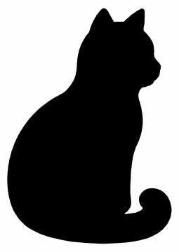 Curled Tail Cat pumpkin carving stencil, free printable black cat silhouette
