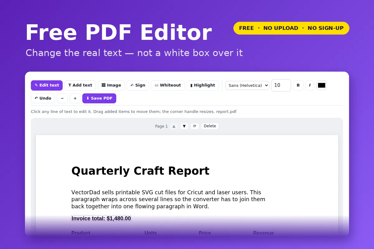 Free PDF Editor: Edit the Text in Your PDF — free online tool