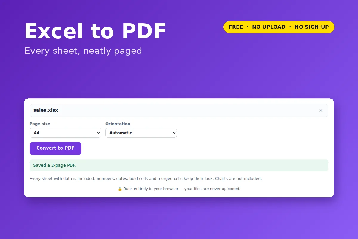 Excel to PDF: Convert XLSX to PDF — free online tool