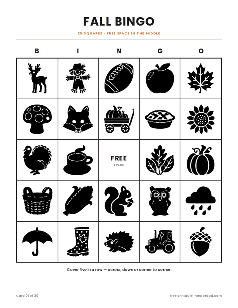 Printable fall bingo โ 30 bingo cards ยท 5 ร 5