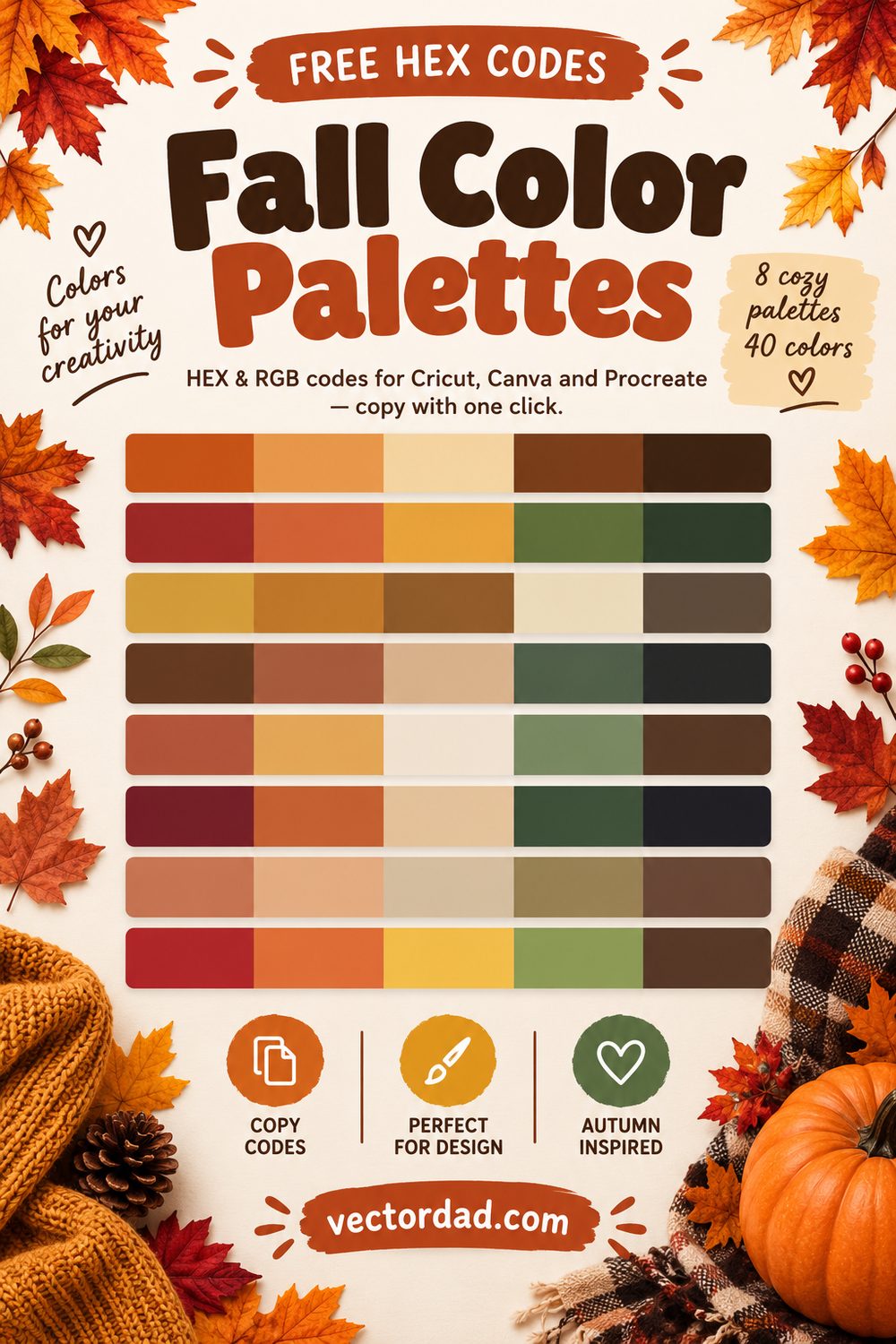 Fall color palettes with HEX codes โ 8 cozy autumn palettes from VectorDad