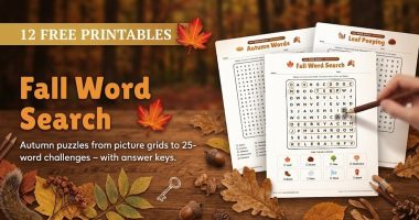 Fall word search printable puzzles with answer keys