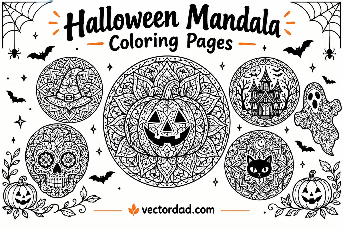 Halloween mandala coloring pages – 12 free printable designs from VectorDad