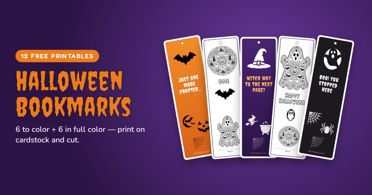 Printable Halloween bookmarks β full color and black-and-white bookmarks to color