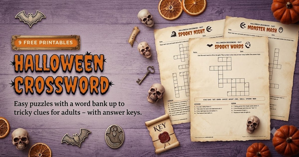 Printable Halloween crossword puzzles — easy, medium and hard, with answer keys
