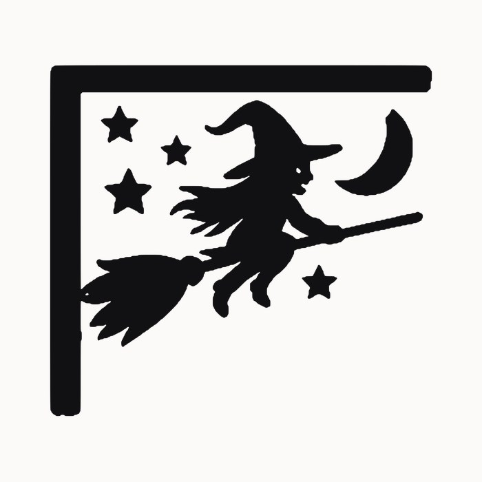 Halloween door corner decal โ witch across the moon โ black silhouette cut file for Cricut, Silhouette and laser