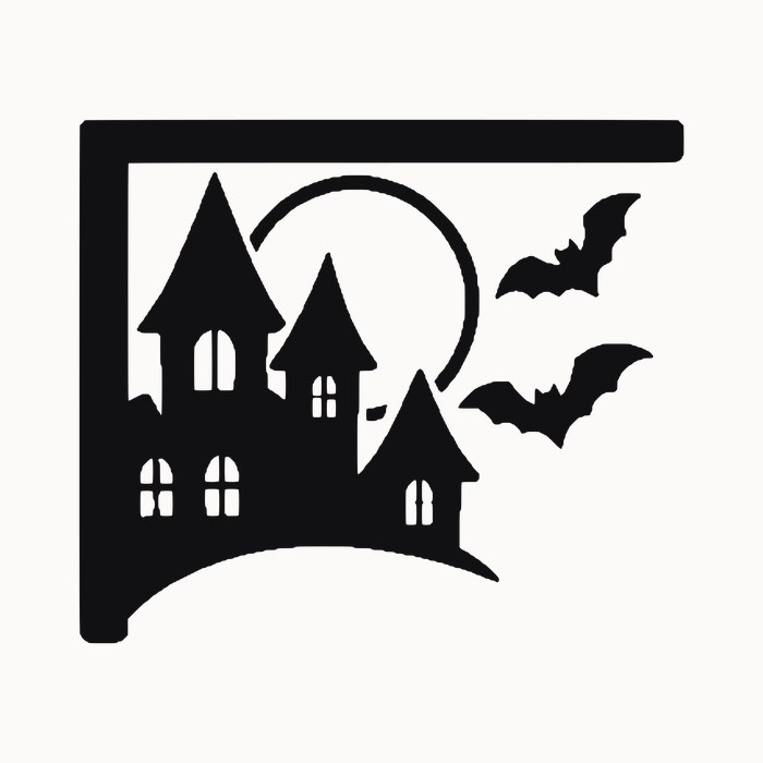 Halloween door corner decal โ haunted manor and full moon โ black silhouette cut file for Cricut, Silhouette and laser
