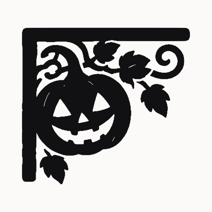 Halloween door corner decal โ pumpkin with leafy vine โ black silhouette cut file for Cricut, Silhouette and laser