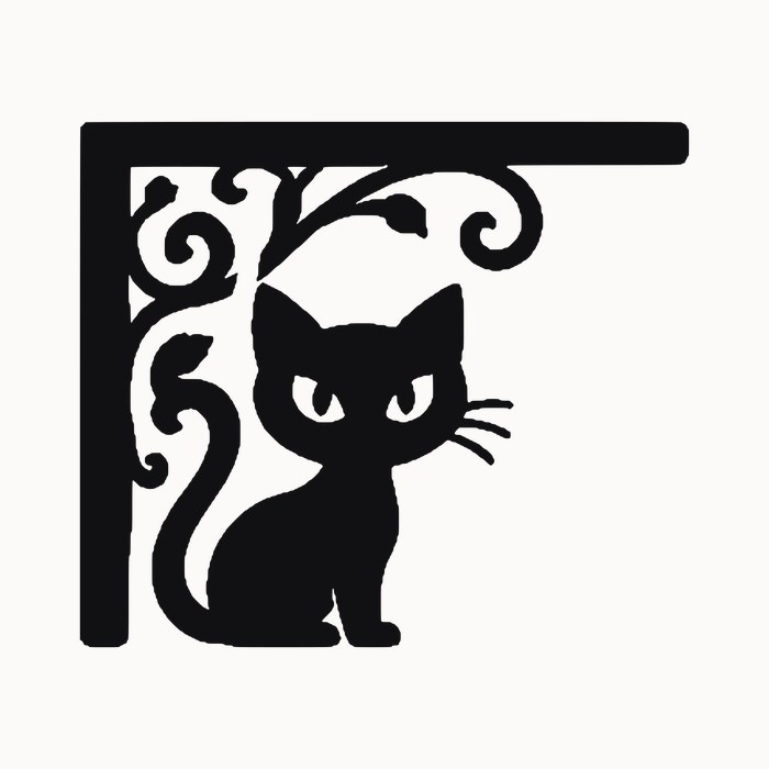 Halloween door corner decal โ sitting cat and vine โ black silhouette cut file for Cricut, Silhouette and laser