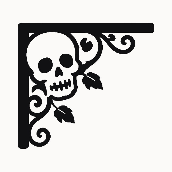 Halloween door corner decal โ skull and leafy vine โ black silhouette cut file for Cricut, Silhouette and laser