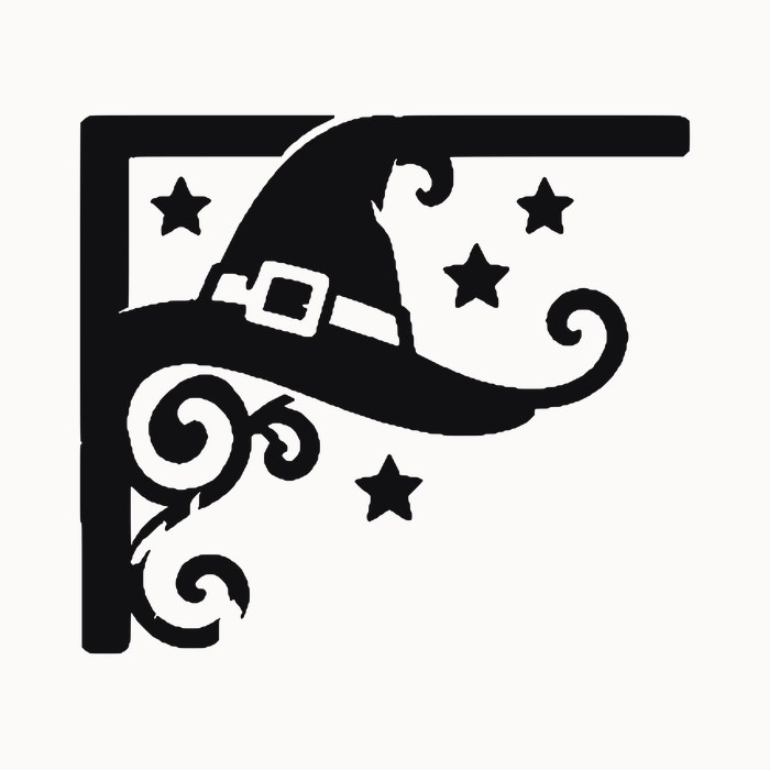Halloween door corner decal โ witch hat with swirls โ black silhouette cut file for Cricut, Silhouette and laser