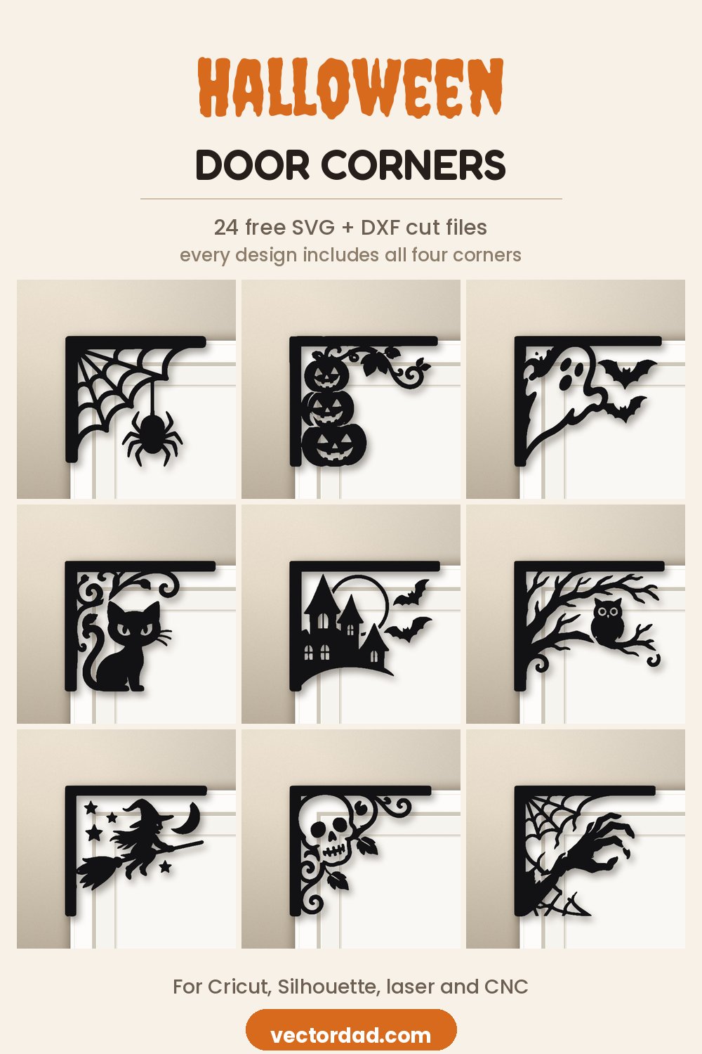 24 free Halloween door corner SVG and DXF cut files from VectorDad