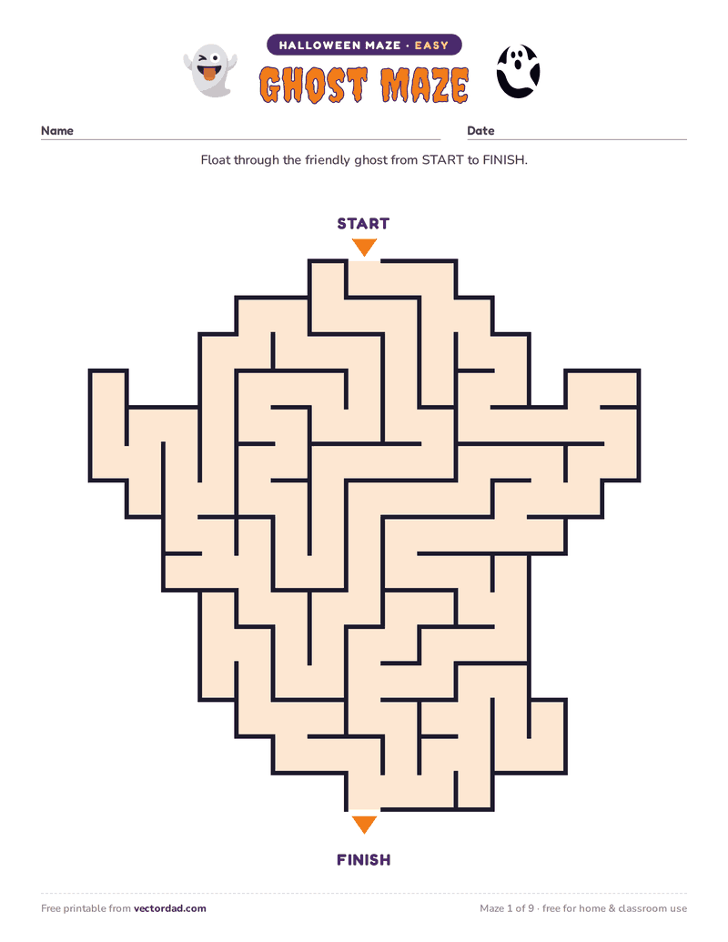 Printable Halloween maze β Ghost Maze (easy)