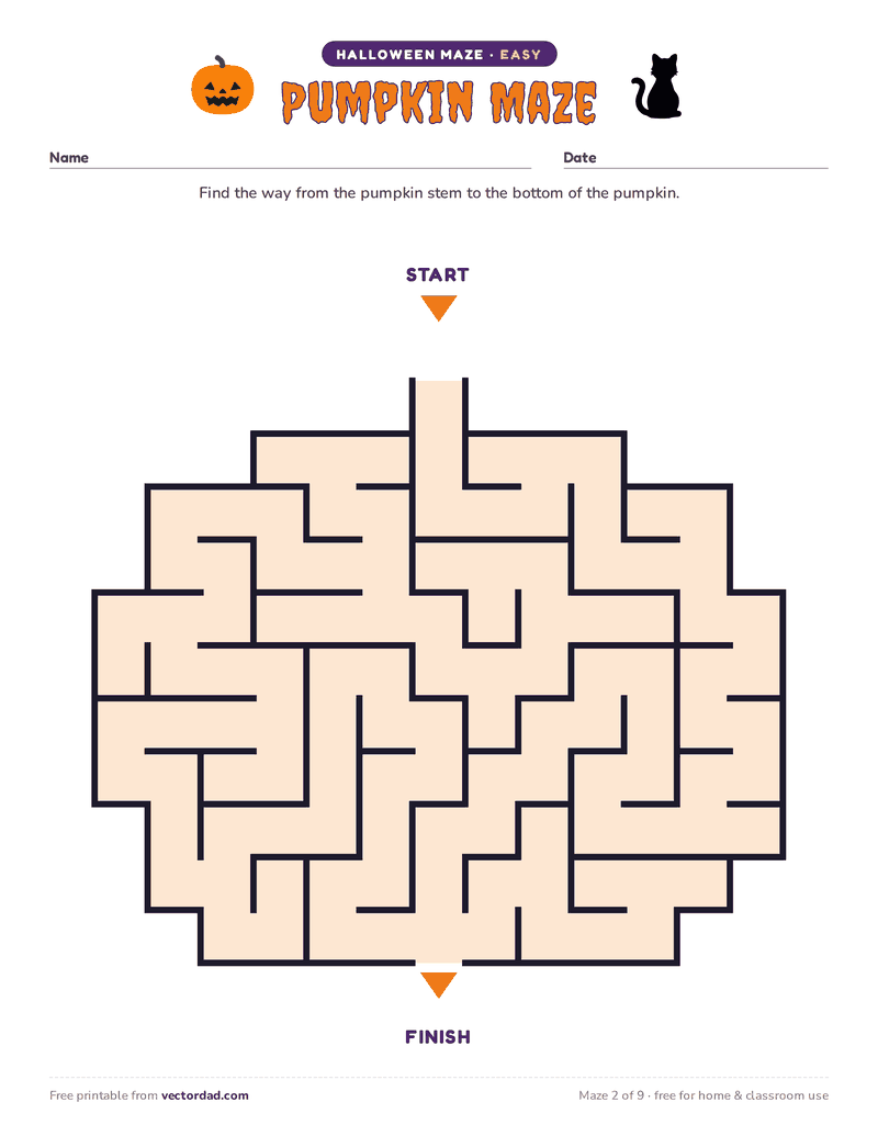 Printable Halloween maze β Pumpkin Maze (easy)