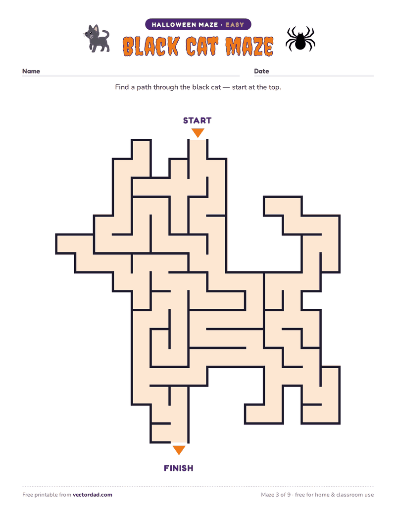 Printable Halloween maze β Black Cat Maze (easy)