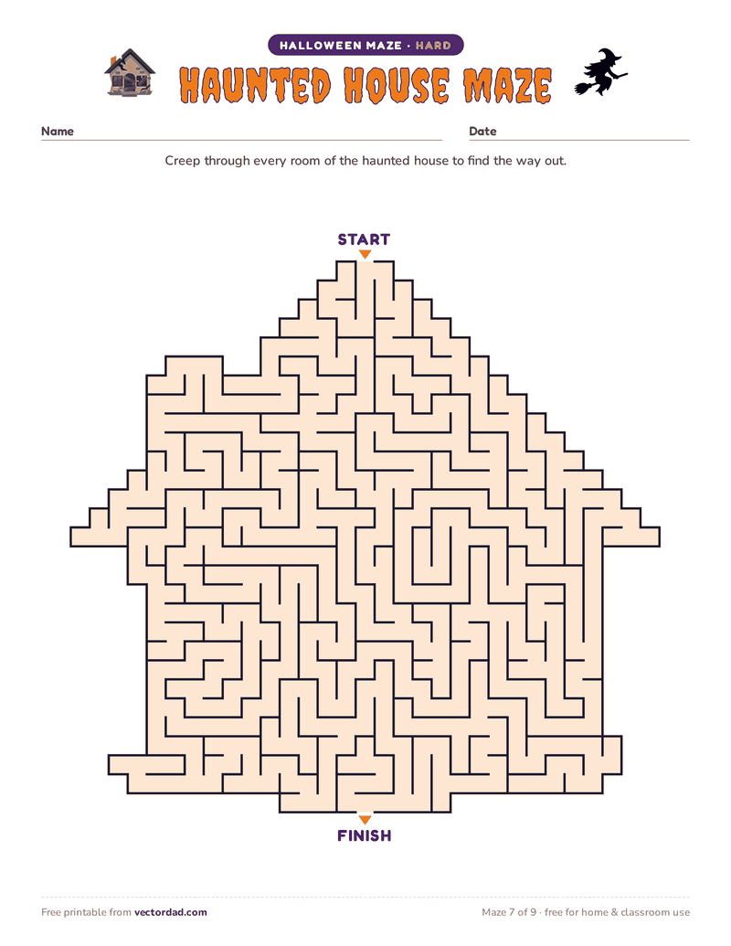 Printable Halloween maze β Haunted House Maze (hard)