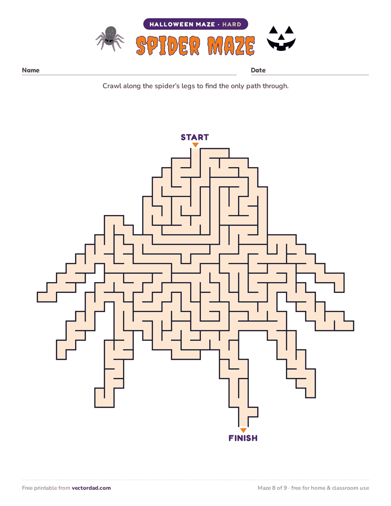 Printable Halloween maze β Spider Maze (hard)