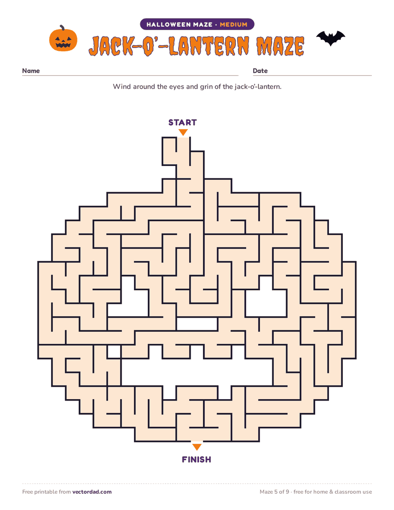 Printable Halloween maze β Jack-oβ-Lantern Maze (medium)