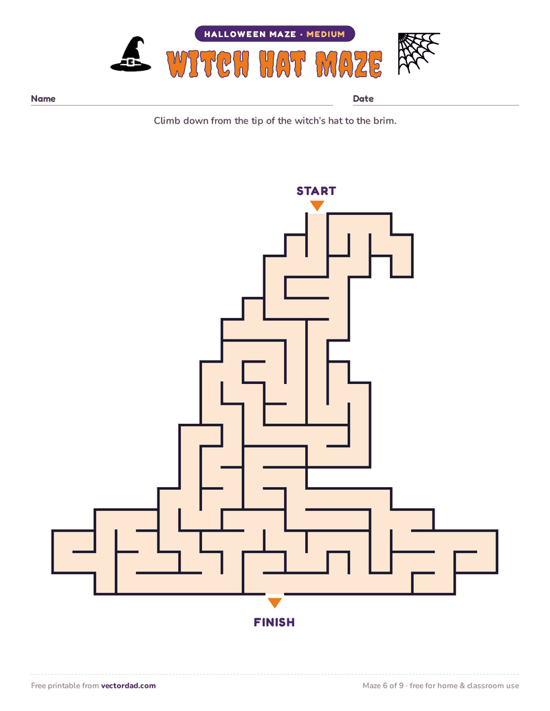 Printable Halloween maze β Witch Hat Maze (medium)