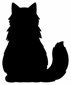 Long-Haired Cat pumpkin carving stencil, free printable black cat silhouette
