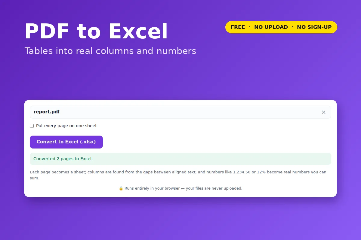 PDF to Excel: Turn PDF Tables Into a Spreadsheet — free online tool