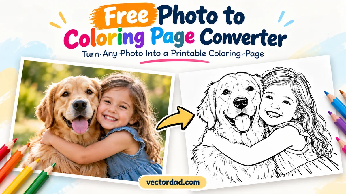 Free photo to coloring page converter — a photo of a girl hugging her dog turned into a printable coloring page