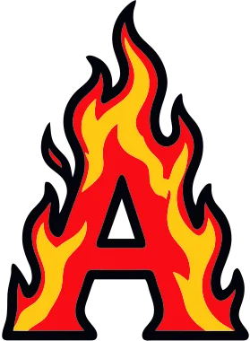 Printable fire letter A template with cartoon flames