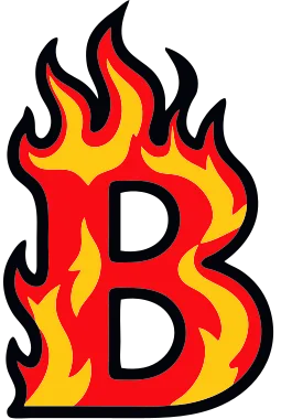 Printable fire letter B template with cartoon flames