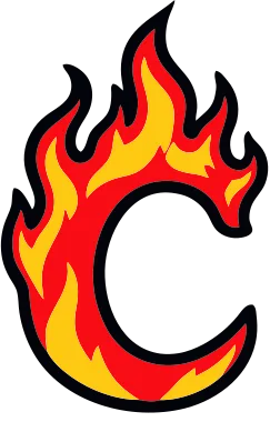 Printable fire letter C template with cartoon flames