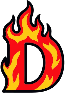 Printable fire letter D template with cartoon flames