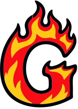 Printable fire letter G template with cartoon flames