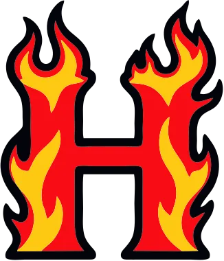 Printable fire letter H template with cartoon flames