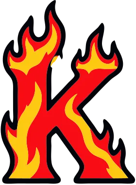 Printable fire letter K template with cartoon flames