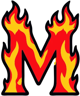 Printable fire letter M template with cartoon flames