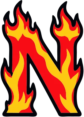 Printable fire letter N template with cartoon flames