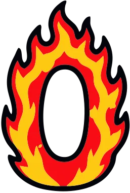 Printable fire number 0 template with cartoon flames