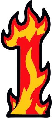 Printable fire number 1 template with cartoon flames