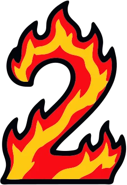 Printable fire number 2 template with cartoon flames