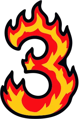 Printable fire number 3 template with cartoon flames