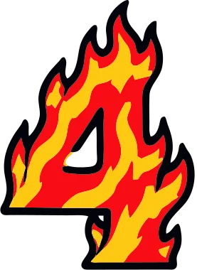 Printable fire number 4 template with cartoon flames