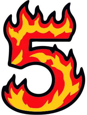 Printable fire number 5 template with cartoon flames