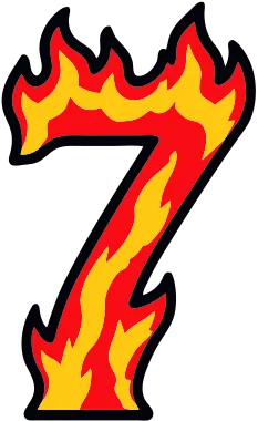 Printable fire number 7 template with cartoon flames