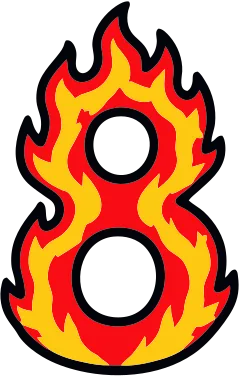 Printable fire number 8 template with cartoon flames