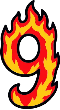 Printable fire number 9 template with cartoon flames
