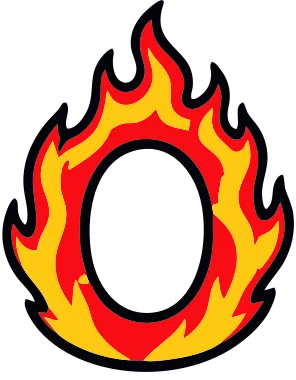 Printable fire letter O template with cartoon flames