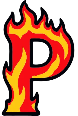 Printable fire letter P template with cartoon flames